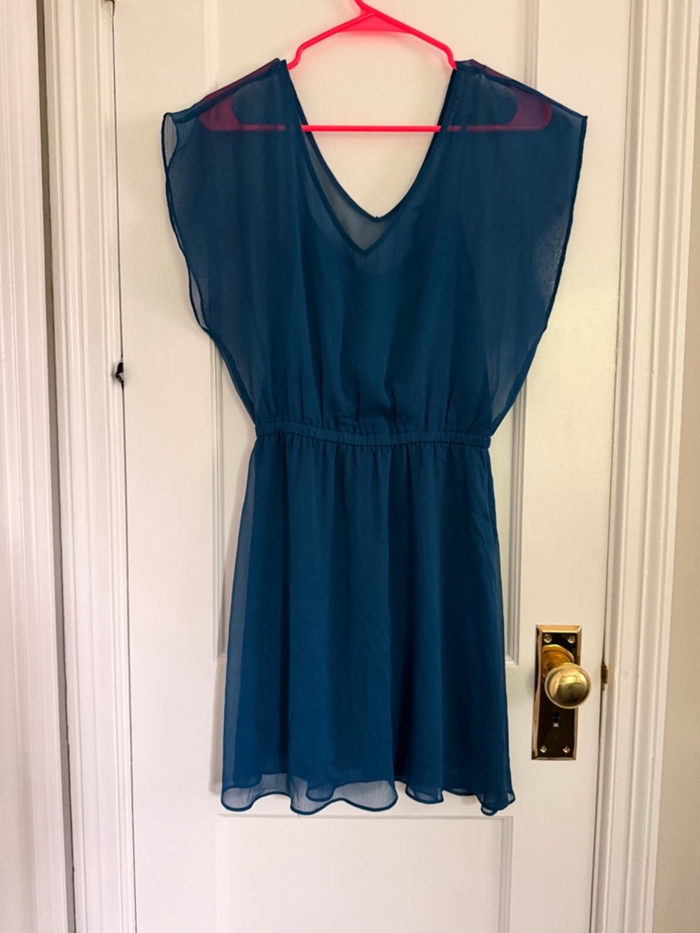 Express Teal V-Neck Chiffon Mini Dress